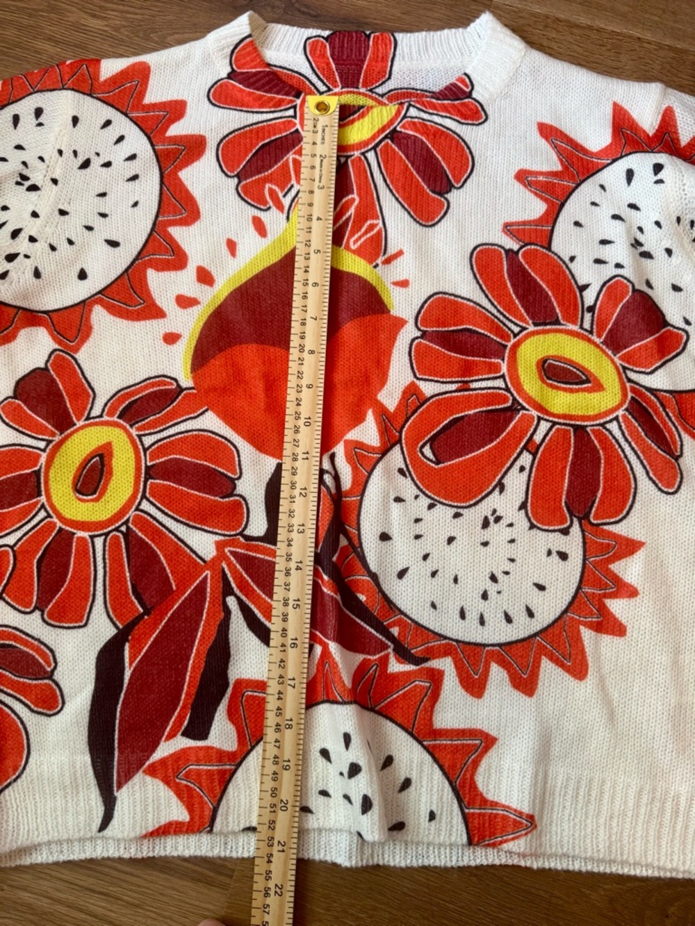 Cream Floral-Print Crew Neck Sweater in Red & Orange - Picture 3 of 6